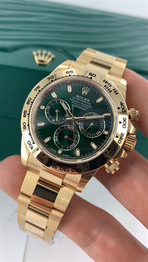 rolex daytona yellow gold green dial|rolex 116508 for sale.